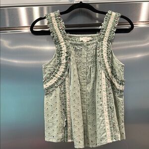 Anthropologie Green Eyelet Ruffle  Tank Top